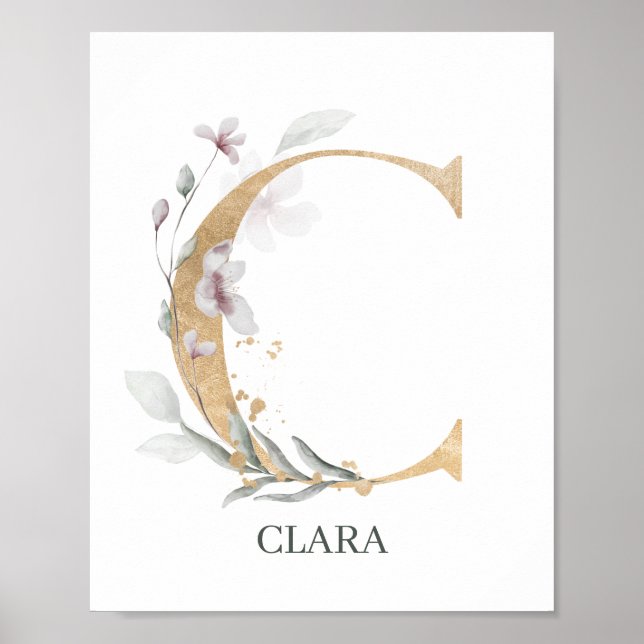 C Monogram Blommigt Personlig Poster (Framsidan)