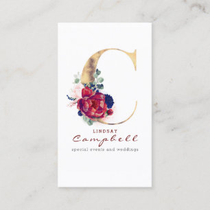 C Monogram Burgundy Guld och marinblå Blommigt Visitkort