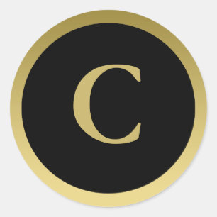 C: Monogram C Elegant Guld och Black Sticker Runt Klistermärke