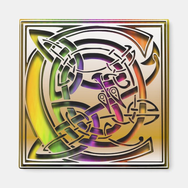 C Monogram ’Celtic Rainbow’ Square Magnet (Framsidan)
