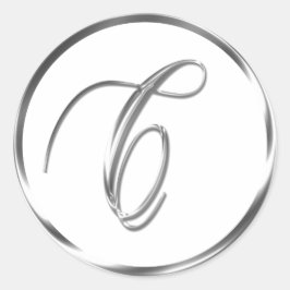 C Monogram faux Silver kuvert eller försegling Runt Klistermärke