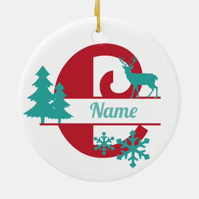 C Monogram Initial jul Träd Ornament i Helgdag (Baksidan)