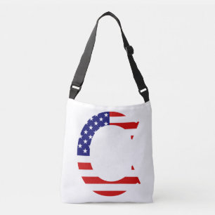 C Monogram överlagt på USA flagga-burk Axelväska