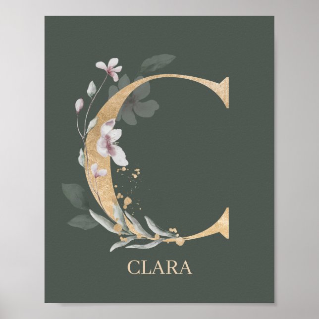 C Monogram-Personlig för Blommigt Poster (Framsidan)
