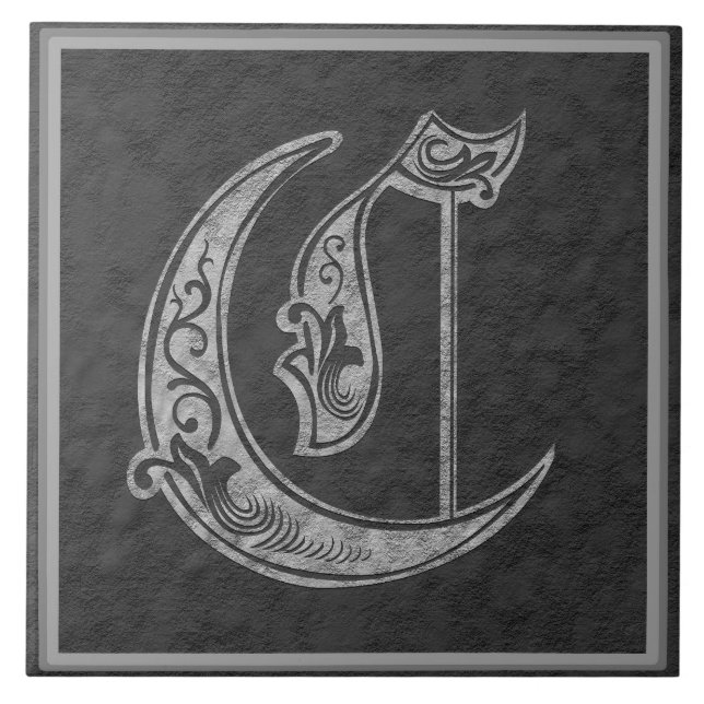 C Monogram "Royal Grått Stone" keramiskt plattor Kakelplatta (Framsidan)