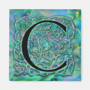 C-monogramen "grönt trädgårds- Besque" kvadrera Magnet