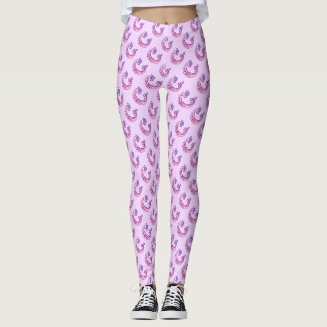 C Monogrammade lila rosa mönster Leggings (Framsida)