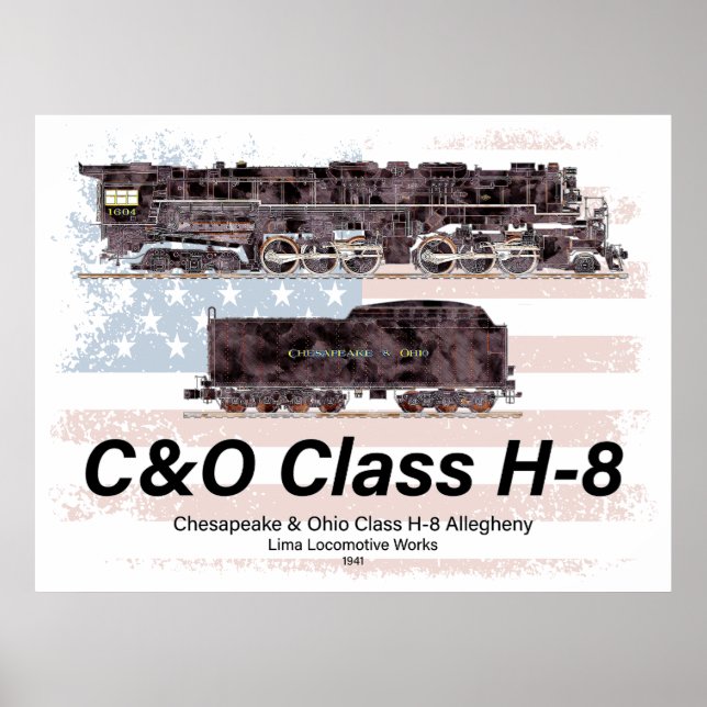 C&O Class H-8 Allegheny Locomotive - American flag Poster (Framsidan)