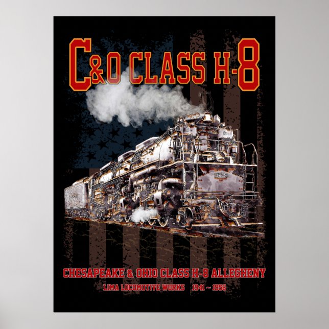 C&O Class H-8 Allegheny Locomotive - American flag Poster (Framsidan)