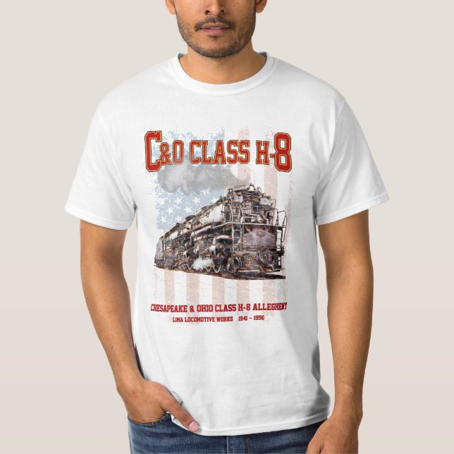 C&O Class H-8 Allegheny Locomotive - American flag T Shirt (Framsida)