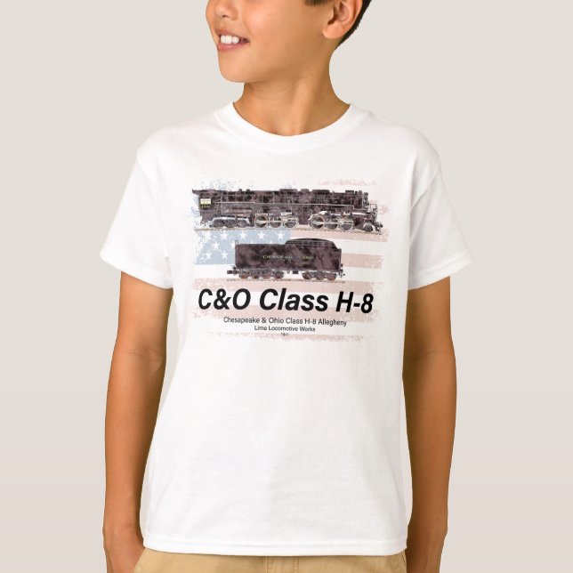 C&O Class H-8 Allegheny Locomotive - American flag T Shirt (Framsida)
