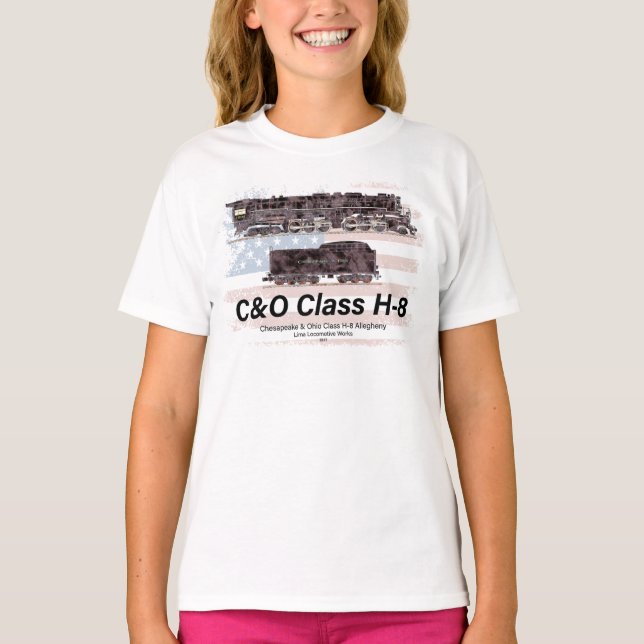 C&O Class H-8 Allegheny Locomotive - American flag T Shirt (Framsida)