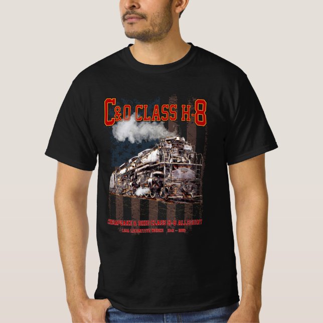 C&O Class H-8 Allegheny Locomotive - American flag T Shirt (Framsida)