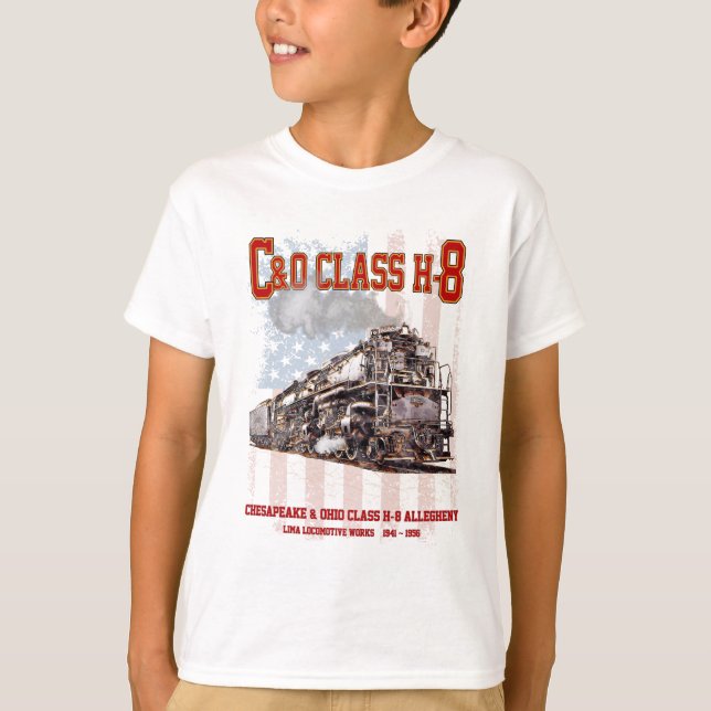C&O Class H-8 Allegheny Locomotive - American flag T Shirt (Framsida)