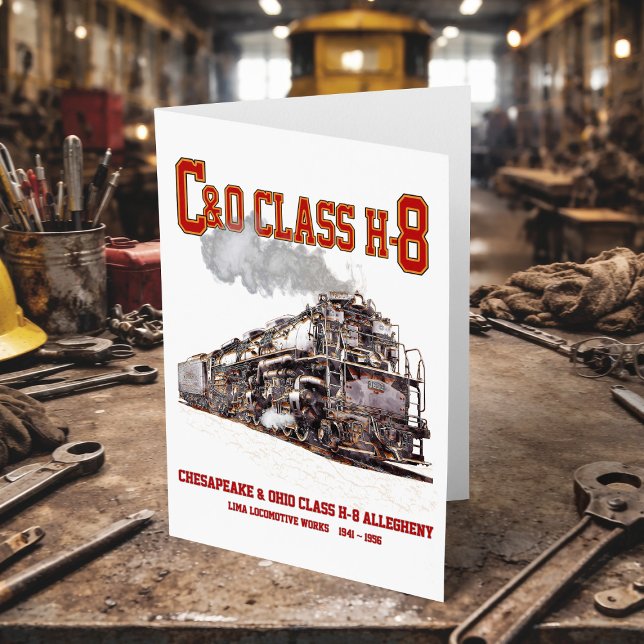 C&O Klass H-8 2-6-6-6 Allegheny Ånglok Tack Kort (C&O Class H-8 2-6-6-6 Allegheny Steam Locomotive. Thank You Card)