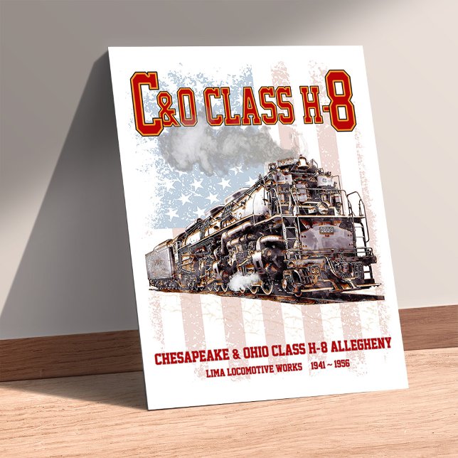 C&O Klass H-8 Allegheny Lok - Amerikansk flagga Poster (C&O Class H-8 Allegheny Locomotive - American flag. Poster)