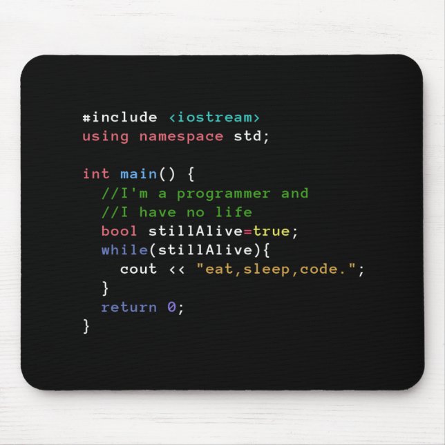 C++ Oändligt kretsa äter sömn kodifierar Mousepad Musmatta (Framsidan)