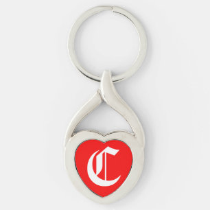 "C" Red Heart Keychain Twisted Heart Silverfärgad Nyckelring