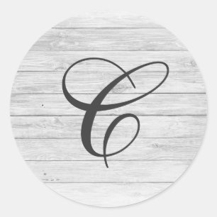 C) Rustic Wood Monogram   Monogram Shop Runt Klistermärke