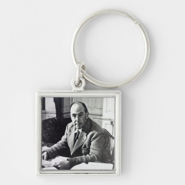 C.S. Lewis Fyrkantig Silverfärgad Nyckelring (Framsidan)