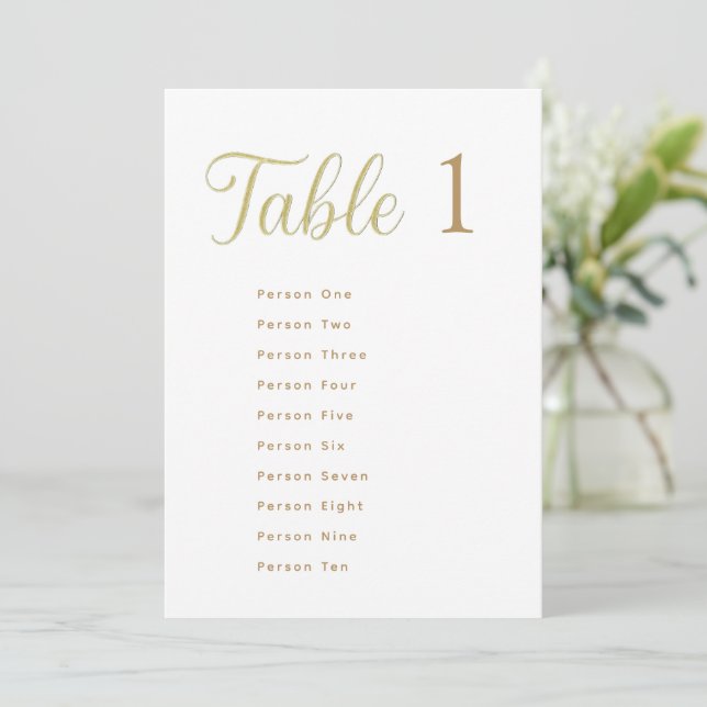 Cِustom Elegant Gold Table Number 1 Seating Chart Inbjudningar (Stående Fram)