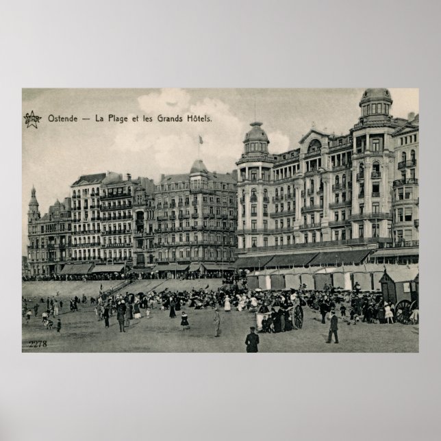 ca 1900 Ostend Beach and Grands Hotels Poster (Framsidan)