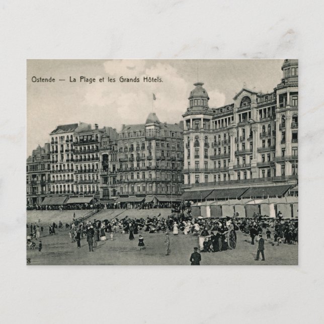ca 1900 Ostend Beach and Grands Hotels Vykort (Framsida)
