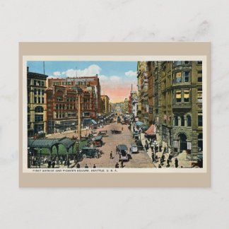 ca 1900 Seattle First Avenue och Pioneer Square Po Vykort