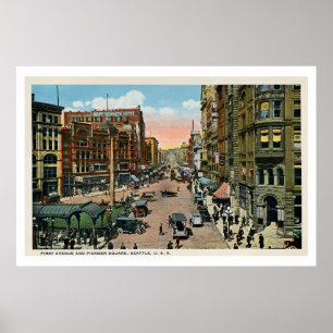 ca 1900 Seattle First Avenue och Pioneer Square Poster
