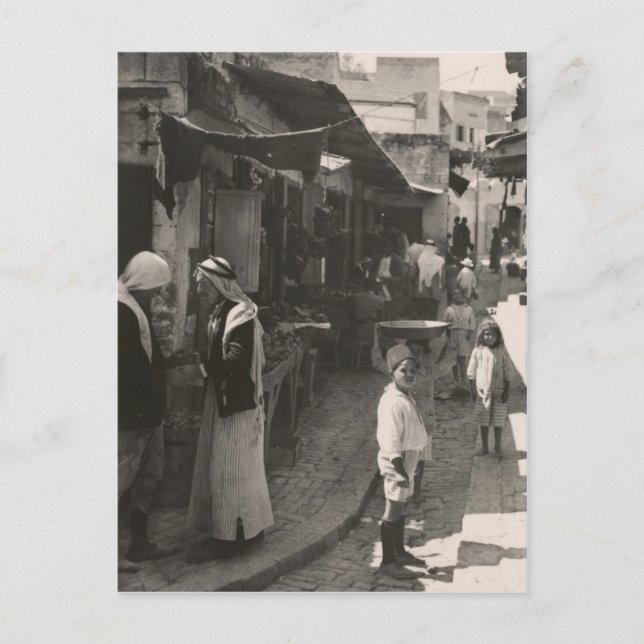 ca 1935 Street in Nazareth, Vegetabiliska marknade Vykort (Framsida)