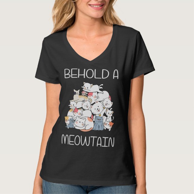 Ca Behold A Meowtain  Behold Cat Mountain T Shirt (Framsida)