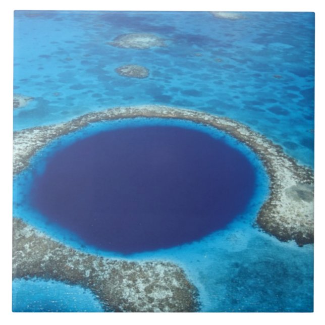 CA, Belize. Aeralvy över Blue Hål (diameter) Kakelplatta (Framsidan)