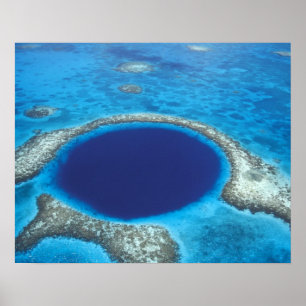 CA, Belize. Aervy över Blue Hål (diameter) Poster