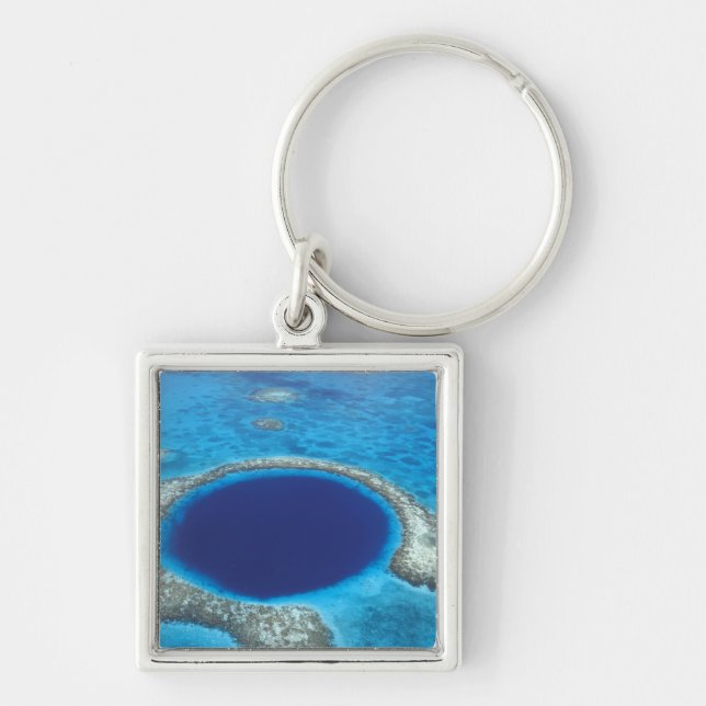 CA, Belize. Flygbild av Blue Hole (diameter Fyrkantig Silverfärgad Nyckelring (Framsidan)