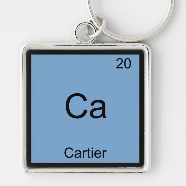 Ca - Cartier Rolig Kemisk Element Symbol T-shirt Fyrkantig Silverfärgad Nyckelring (Framsidan)