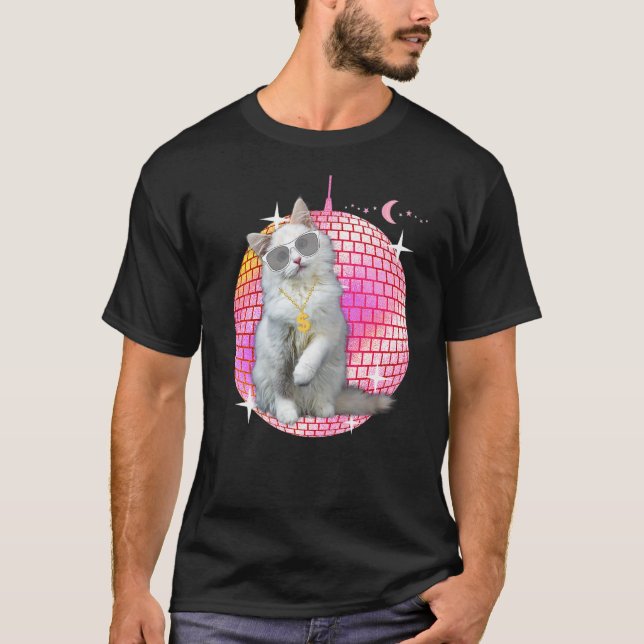 Ca cat Disco Retro Techno dj Cat Party T Shirt (Framsida)