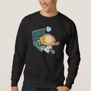 Ca Cute Cute bärbar dator - katt Lång Ärmad Tröja