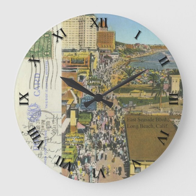 CA - Long Beach, California Post Card Clock - 1938 Stor Klocka (Framsida)