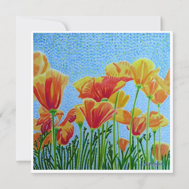 CA Poppy Watercolor Flat Notecard Anteckningskort (Framsida)