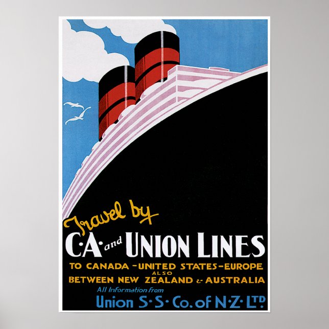 CA & Union Lines - Vintage Ship Advertisement Poster (Framsidan)