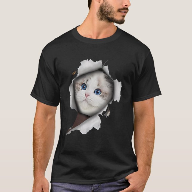 Ca White Cat Torn Trasa T Shirt (Framsida)