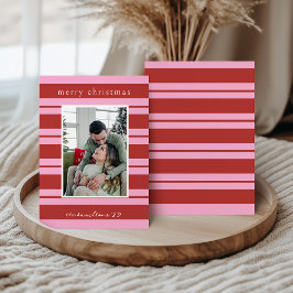 Cabana Pink and red Stripe Preppy Christmas card Inbjudningar