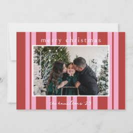 Cabana Pink red Stripe Preppy photo Christmas card Inbjudningar