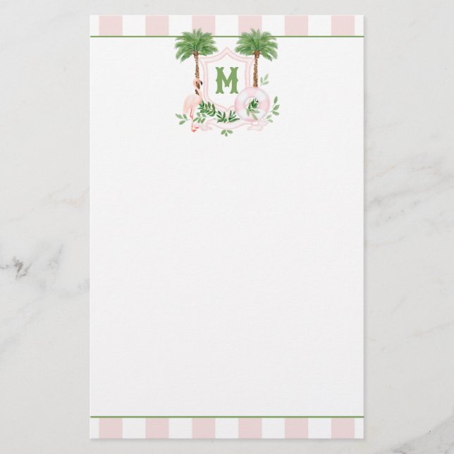 Cabana-ränder Palm Beach Monogram-krön Brevpapper (Framsida)