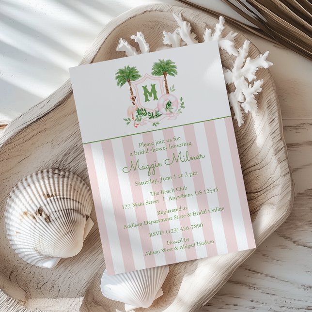 Cabana-ränder Palm Beach Monogram-krön Inbjudningar (Skapare uppladdad)