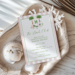 Cabana-ränder Palm Beach Monogram-krön Inbjudningar