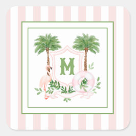 Cabana-ränder Palm Beach Monogramm Krön Fyrkantigt Klistermärke