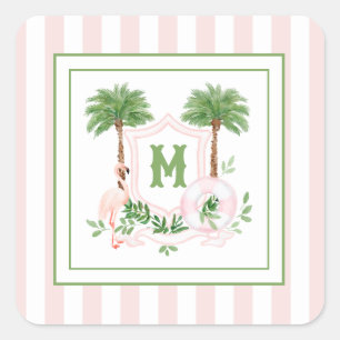 Cabana-ränder Palm Beach Monogramm Krön Fyrkantigt Klistermärke