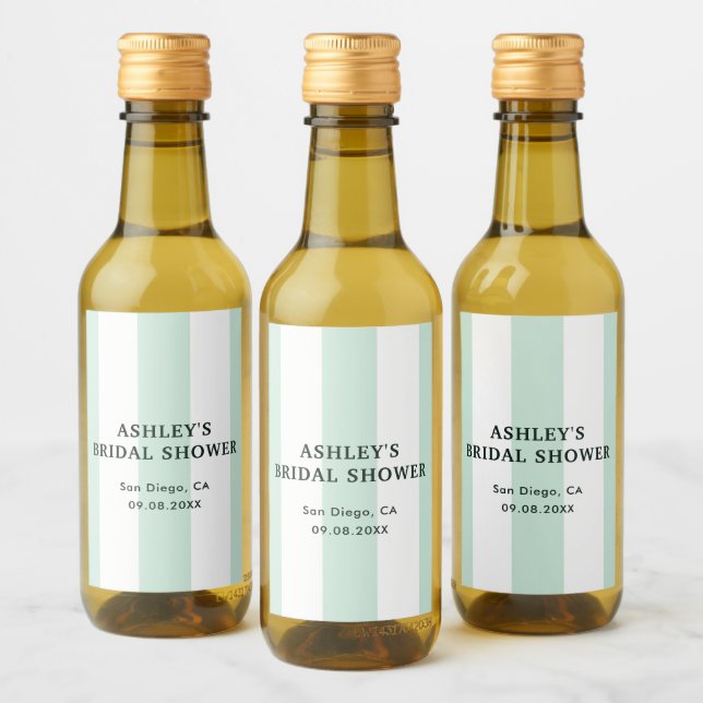 Cabana-randig havsgrön bröllopsdusch vinetikett (Flaskor)