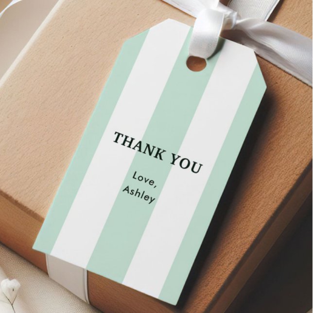 Cabana-randiga havsgröna bröllopsdusch presentetikett (Skapare uppladdad)